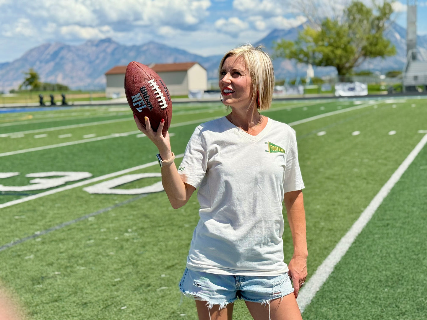 Vintage White V-Neck Football Tee