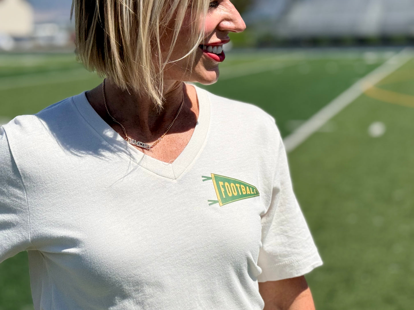Vintage White V-Neck Football Tee