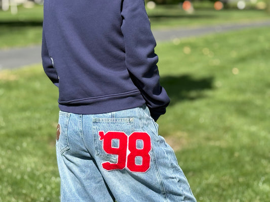 Football Patch Back Pockets Barrel Jeans