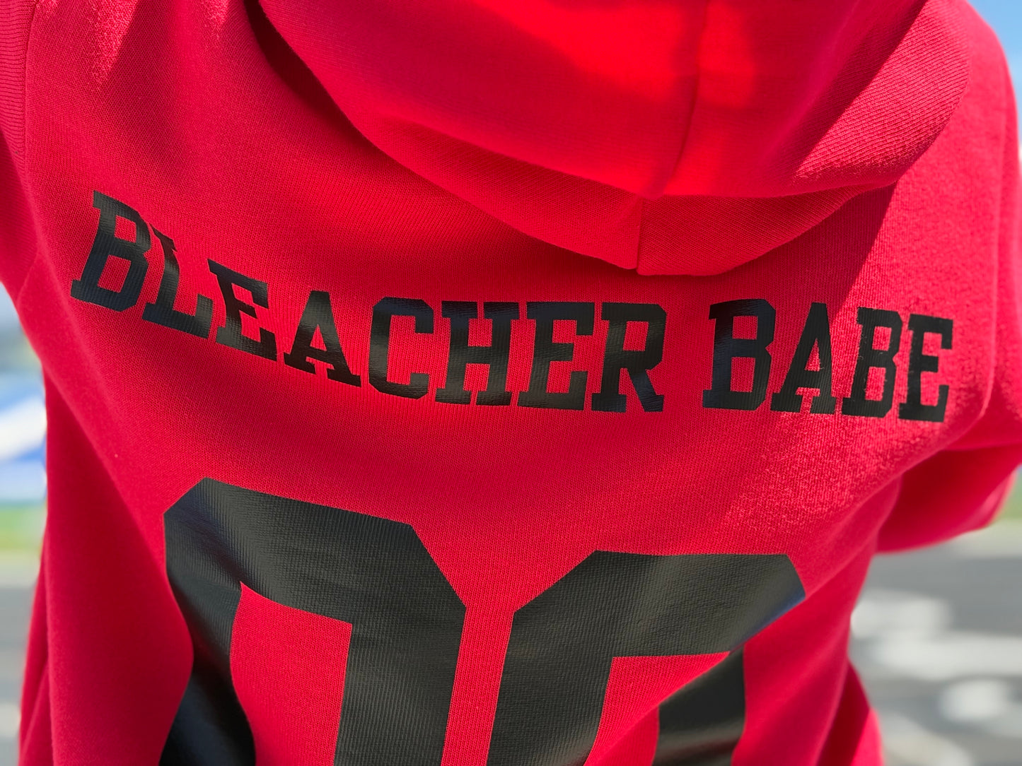 Bleacher Babe 00 Football Hoodie – Red (design on the back)