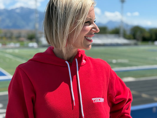 Bleacher Babe 00 Football Hoodie – Red (design on the back)