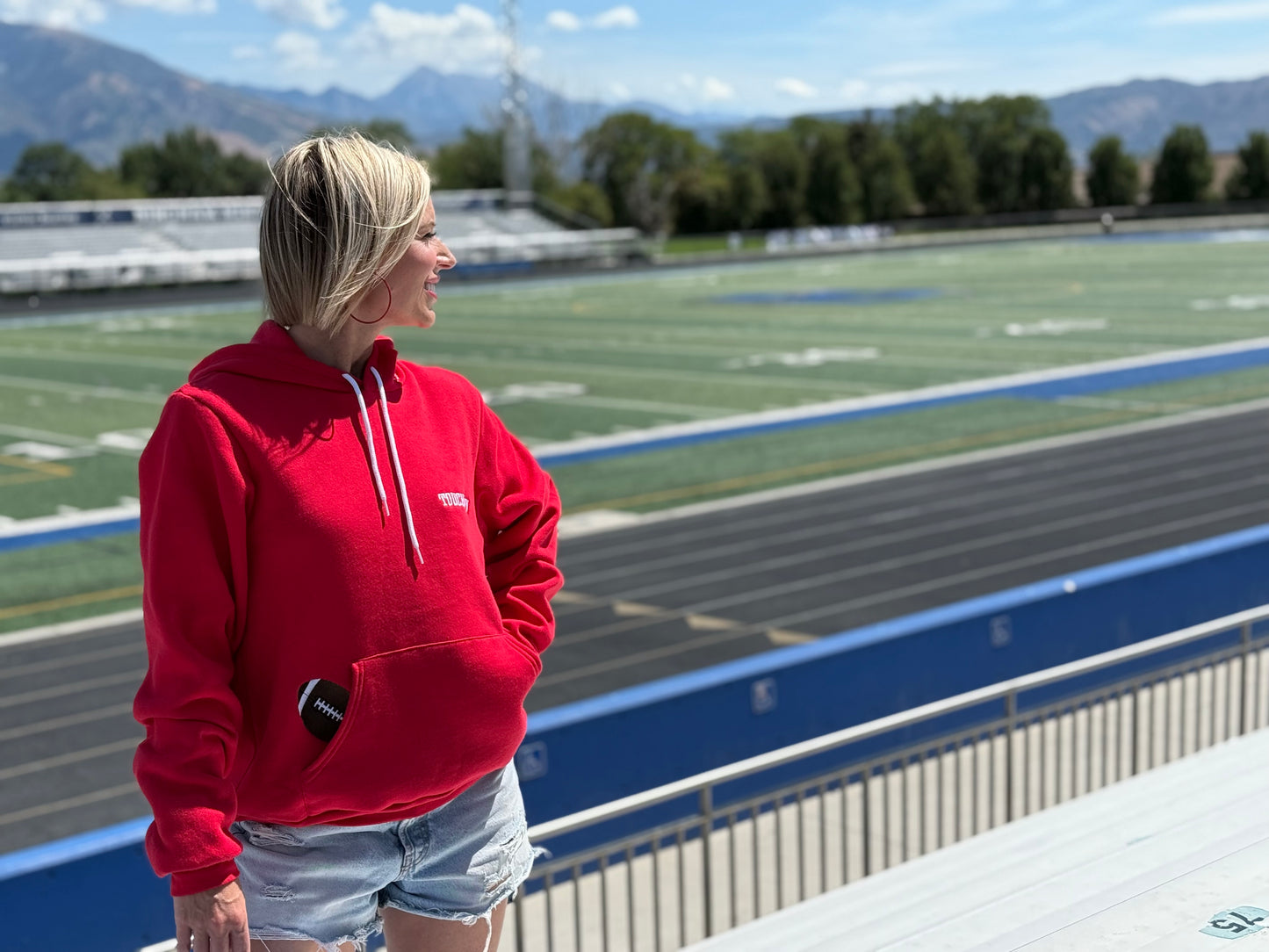 Bleacher Babe Football Hoodie – Red